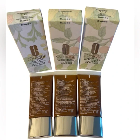 NIB SEALED 3 CLINIQUE STAY MATTE OIL FREE MAKEUP. SHADE: 26 AMBER D-G - Picture 3 of 3